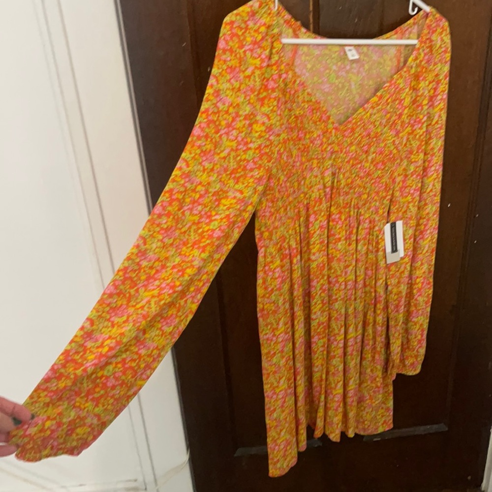 NWT Nordstrom BP Smocked Hippie Orange Floral Dress — Size Large
